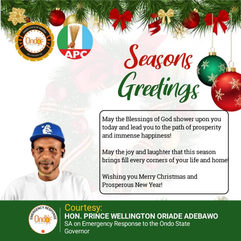 Hon. Wellington Adebawo Sends Christmas Greetings to People of Ondo State